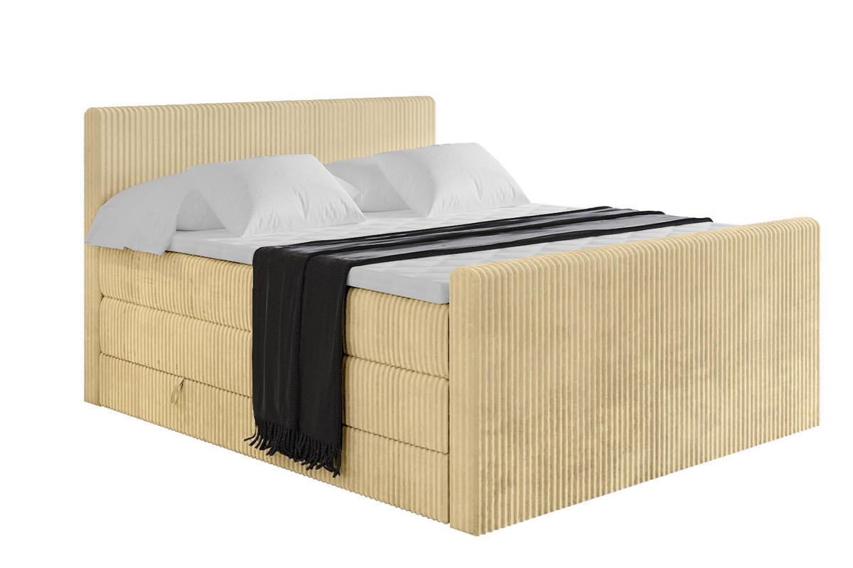 BOXSPRINGBETT mit Matratze H3|H4 und Lattenrost - TOLO-Z KING 160x200 Cord - Ecru - Ecru, Holzwerkstoff (160/200cm) - ALTDECOR