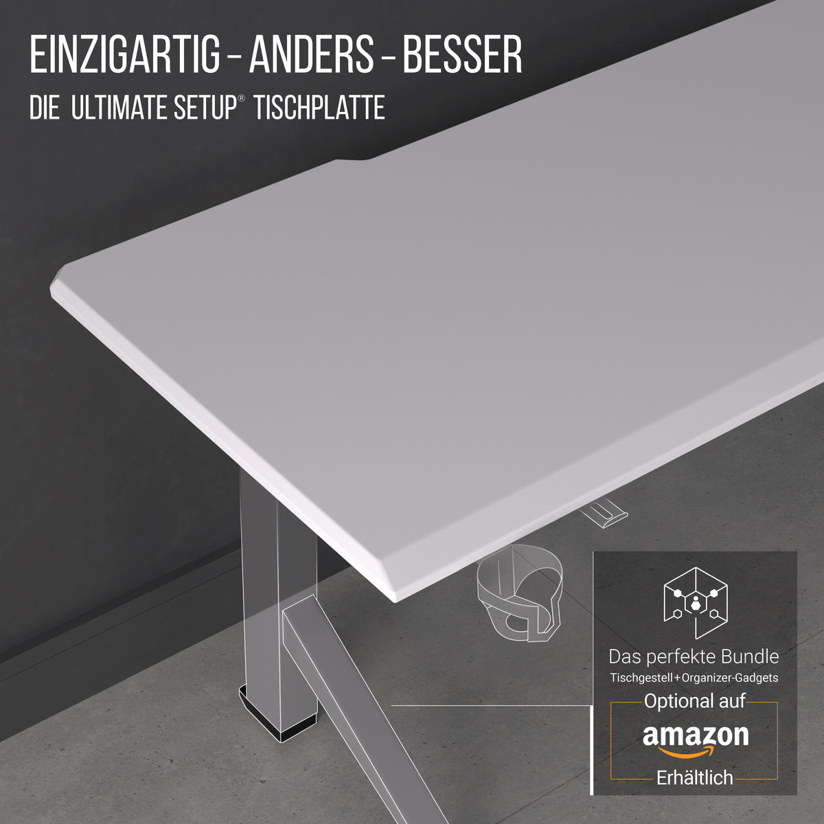 TISCHPLATTE 180x80, Schreibtischplatte 180x80 cm - Outline, Weiß - Weiß, Holzwerkstoff (180/80/2.5cm) - Ultimate Setup