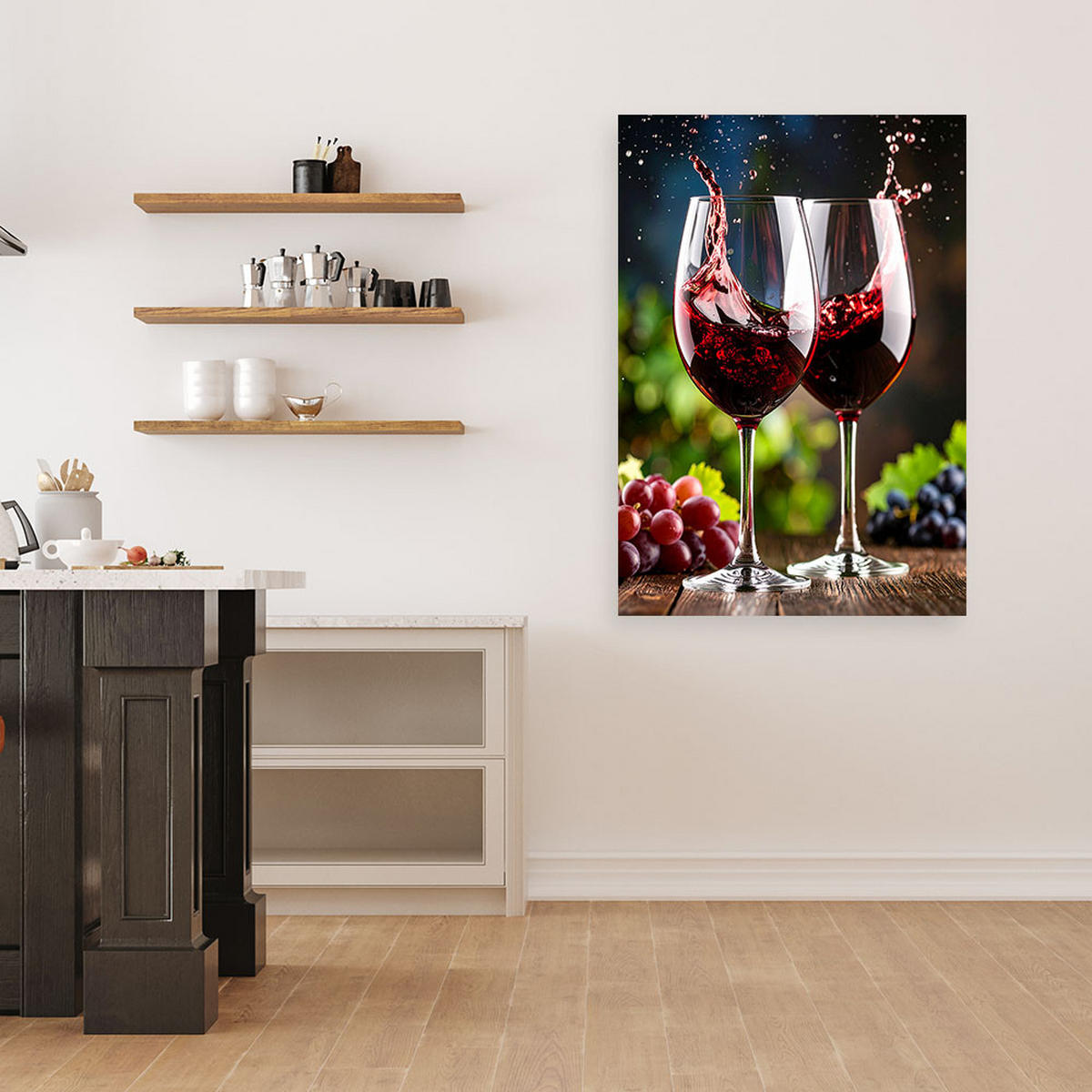 LEINWANDBILD Weingläser mit Wein Trauben 70x100cm - Rot, Textil (70/100cm) - Feeby