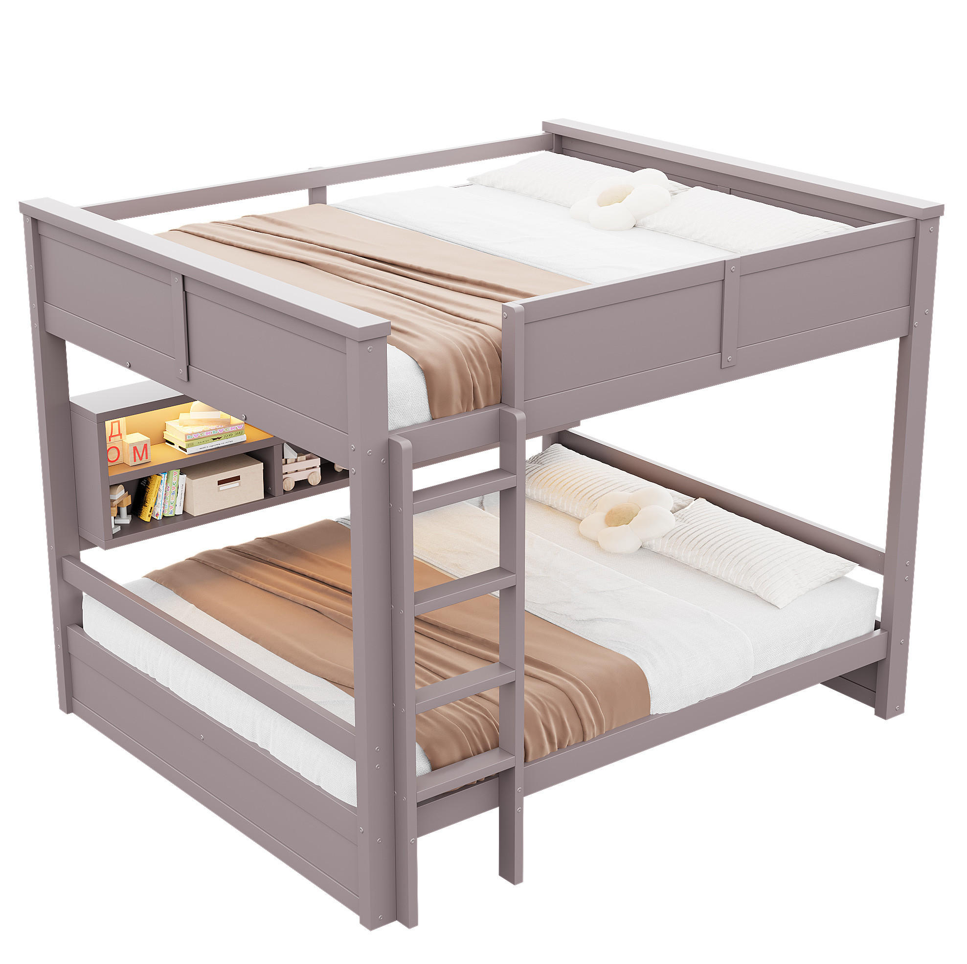 ETAGENBETT 160/200 cm aus Kiefer und MDF mit 6 Stauraumschränken und LED-Beleuchtung Braun - Braun, Holzwerkstoff (160/200cm) - Modenvie