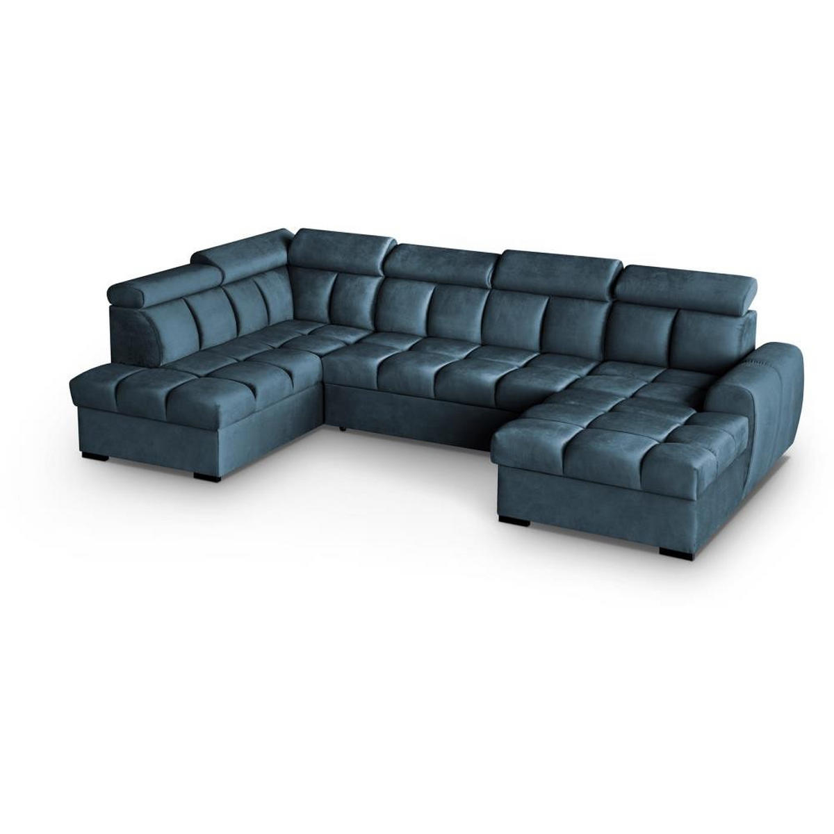WOHNLANDSCHAFT Gomez U mit Schlaffunktion dunkelblau links - Dunkelgrau, Textil (330/102/195cm) - Beautysofa