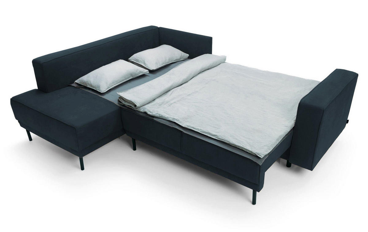 ECKSOFA Rodario Dunkelblau Velours - Schwarz/Dunkelblau, Textil/Metall (247/187cm) - Selsey