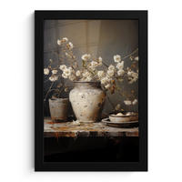 GERAHMTES BILD Stilleben - Blumen - Blumenstrauß - Vase - Wein 20x30 cm - Schwarz, Papier (20/30cm) - MuchoWow