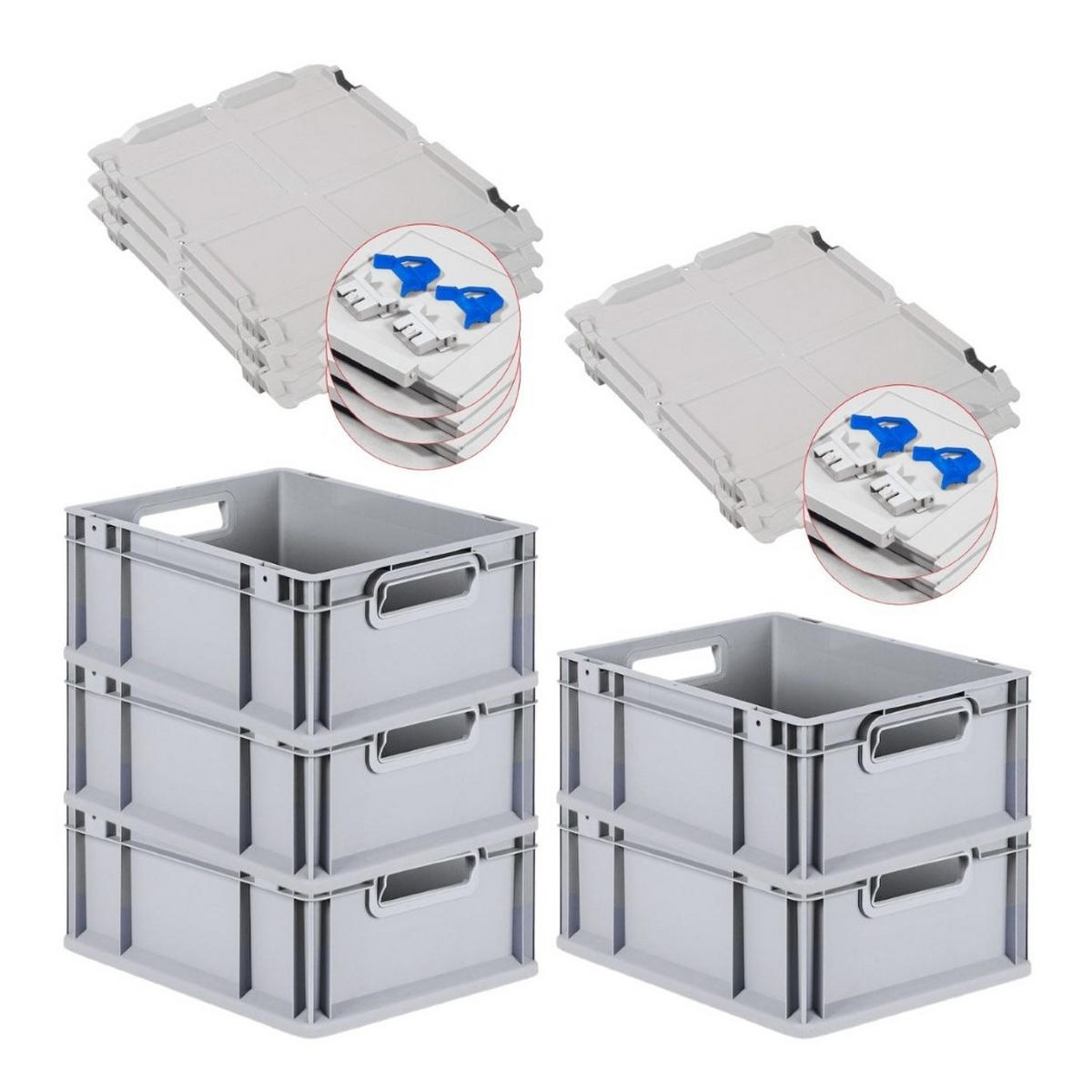 EUROBOX 5x Nextgen Economy Mit Scharnierdeckel Grau/BlauGriffe Offen 16 Liter - Blau, Kunststoff (30/17/40cm) - PROREGAL