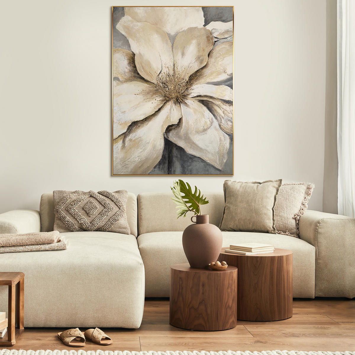 GEMÄLDE Goldene Blüte Schattenfugenrahmen Gold 140x100 cm - Goldfarben, Holz (140/100cm) - YS-art gallery