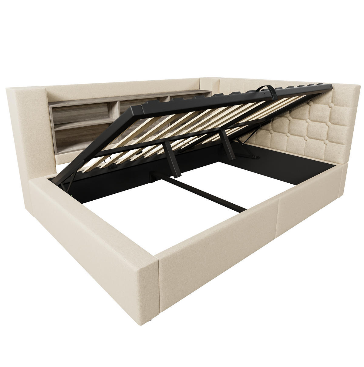 POLSTERBETT mit Stauraum und LED 140x200 cm Beige - Beige, Metall (140/200cm) - Meubliv