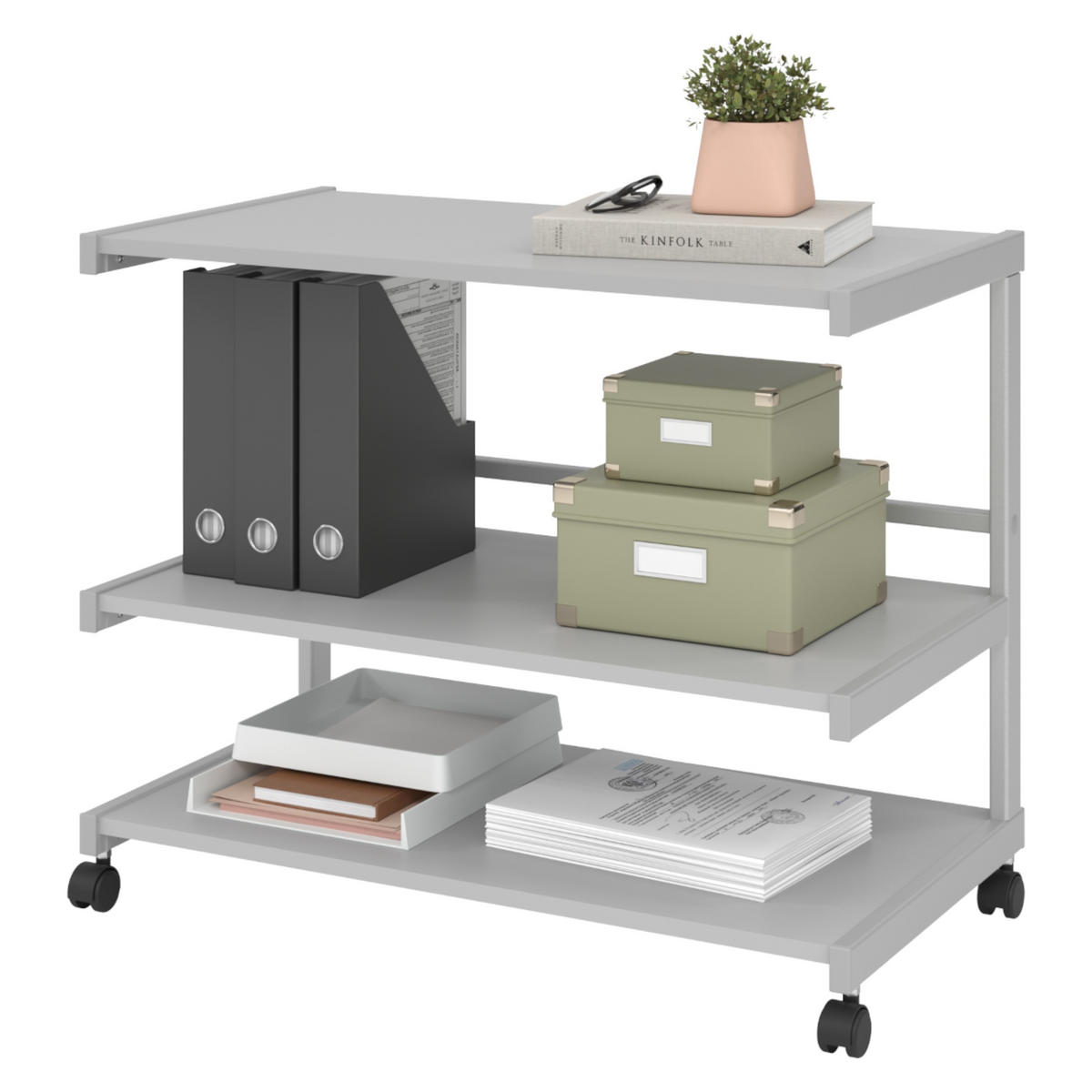 BÜROWAGEN auf Rollen 43/81/67 cm in Grau - Grau, Metall (81/67/43cm) - bümö