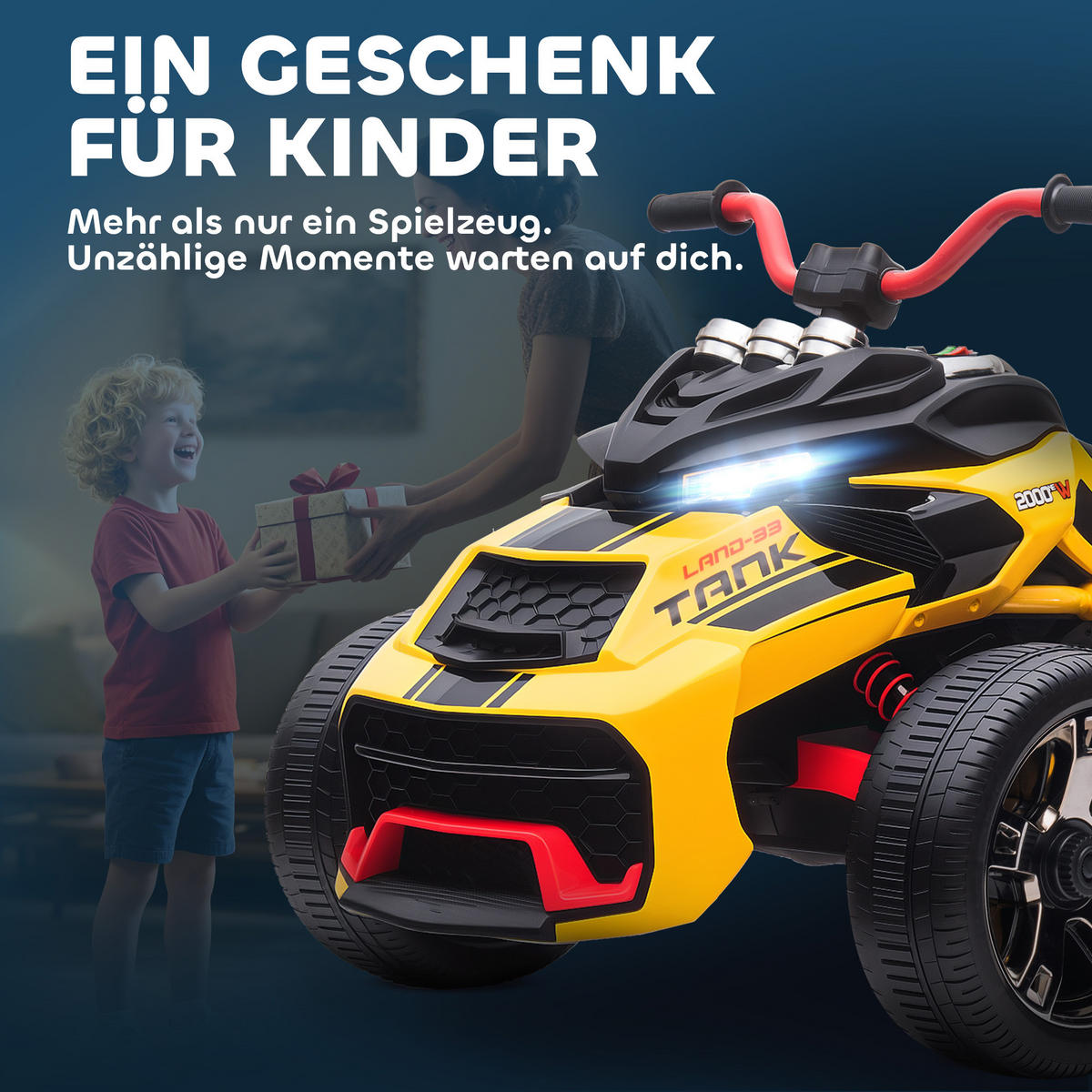 EELEKTRO-QUAD DE-06161 Reverse-Dreirad mit MP3 und LED Gelb - Gelb, Kunststoff/Metall (113/74/63cm) - ComfortXL