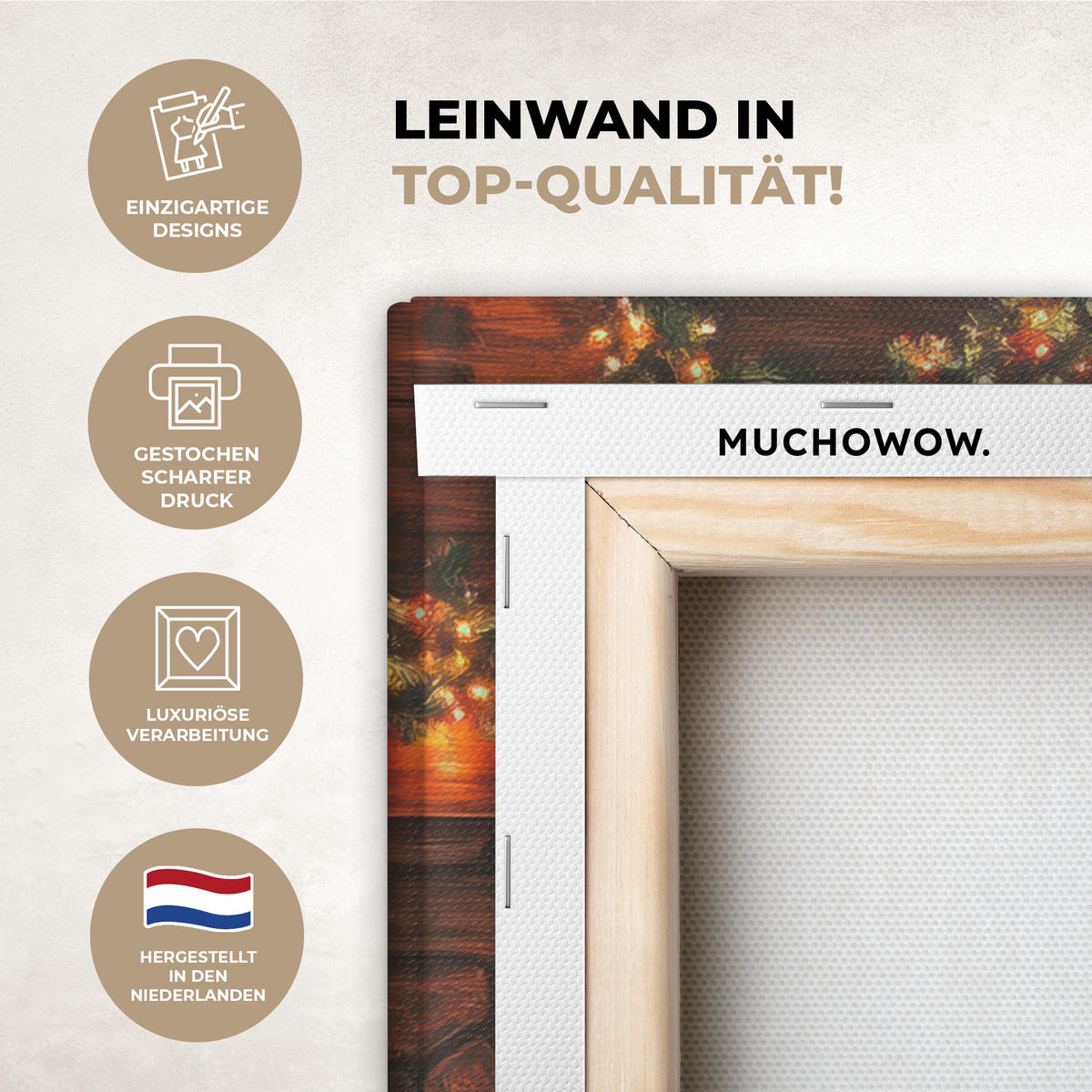 LEINWANDBILD Winter - Weihnachten - Zuhause - Kamin 50x50 cm - Bernsteinfarben, Textil (50/50cm) - MuchoWow