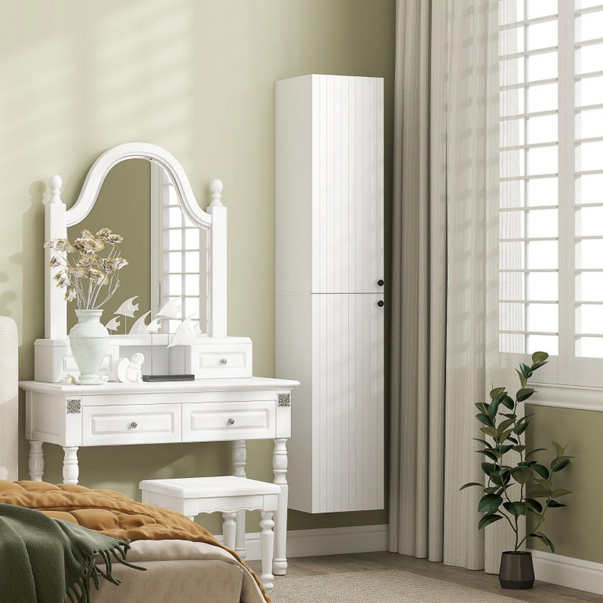 BADEZIMMERSCHRANK wandmontiert – Hochschrank mit 6 Regalen, MDF, lackierte Oberfläche, Weiß - Weiß, Holz (30/161/30cm) - Ej. Life