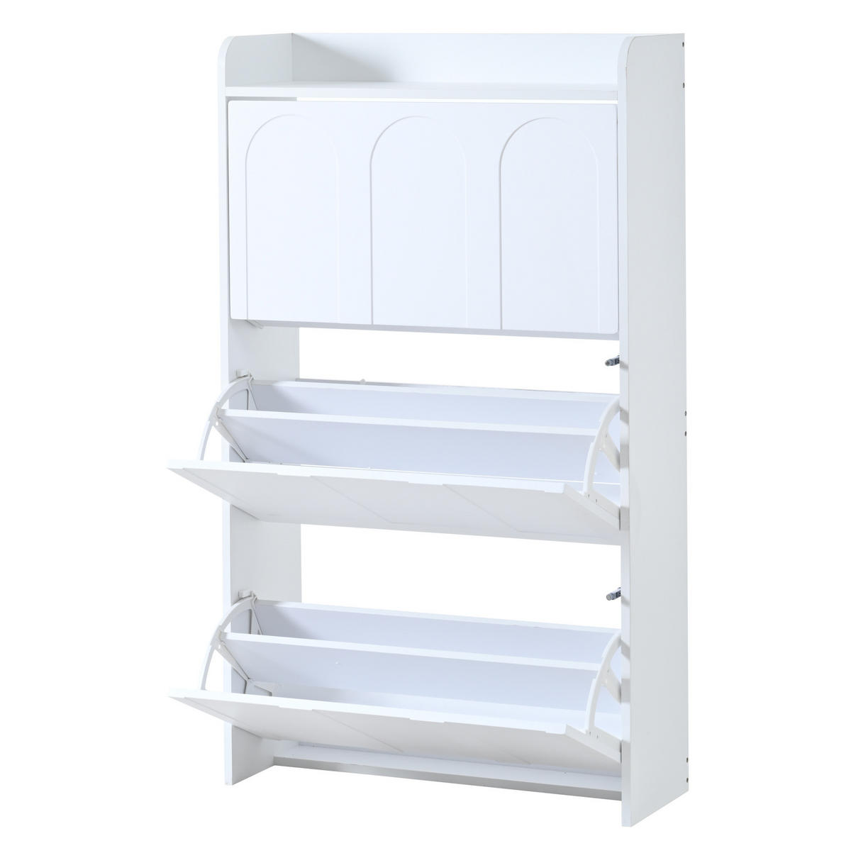 SCHUHSCHRANK 140/25/120 cm weiß aus MDF mit 6 Klappfächern - Weiß, Holzwerkstoff (70/120/25cm) - OKWISH