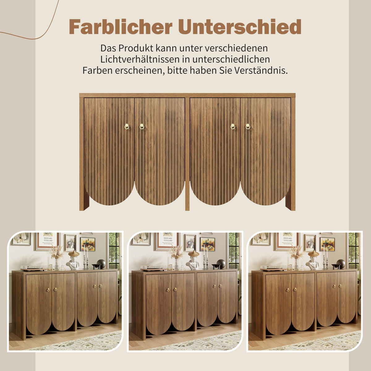 SIDEBOARD 147x40x80 Walnuss 4 Türen Verstellbare Böden Alugriffe - Naturfarben, Holzwerkstoff (40/80/147cm) - FLIEKS