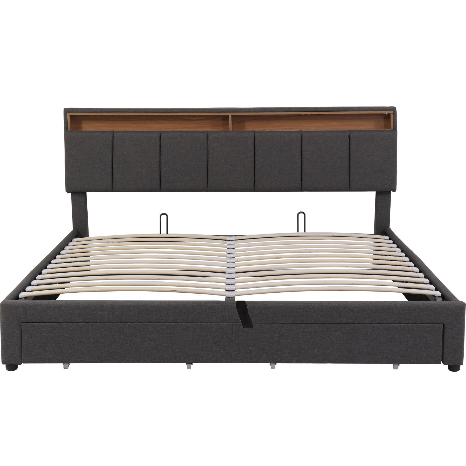 POLSTERBETT 180x200 cm mit LED, Schubladen, Kopfteil-Stauraum, Grau - Grau, Holz (180/200cm)