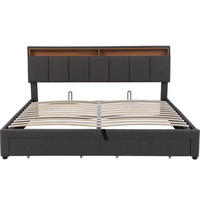 POLSTERBETT 180x200 cm mit LED, Schubladen, Kopfteil-Stauraum, Grau - Grau, Holz (180/200cm)