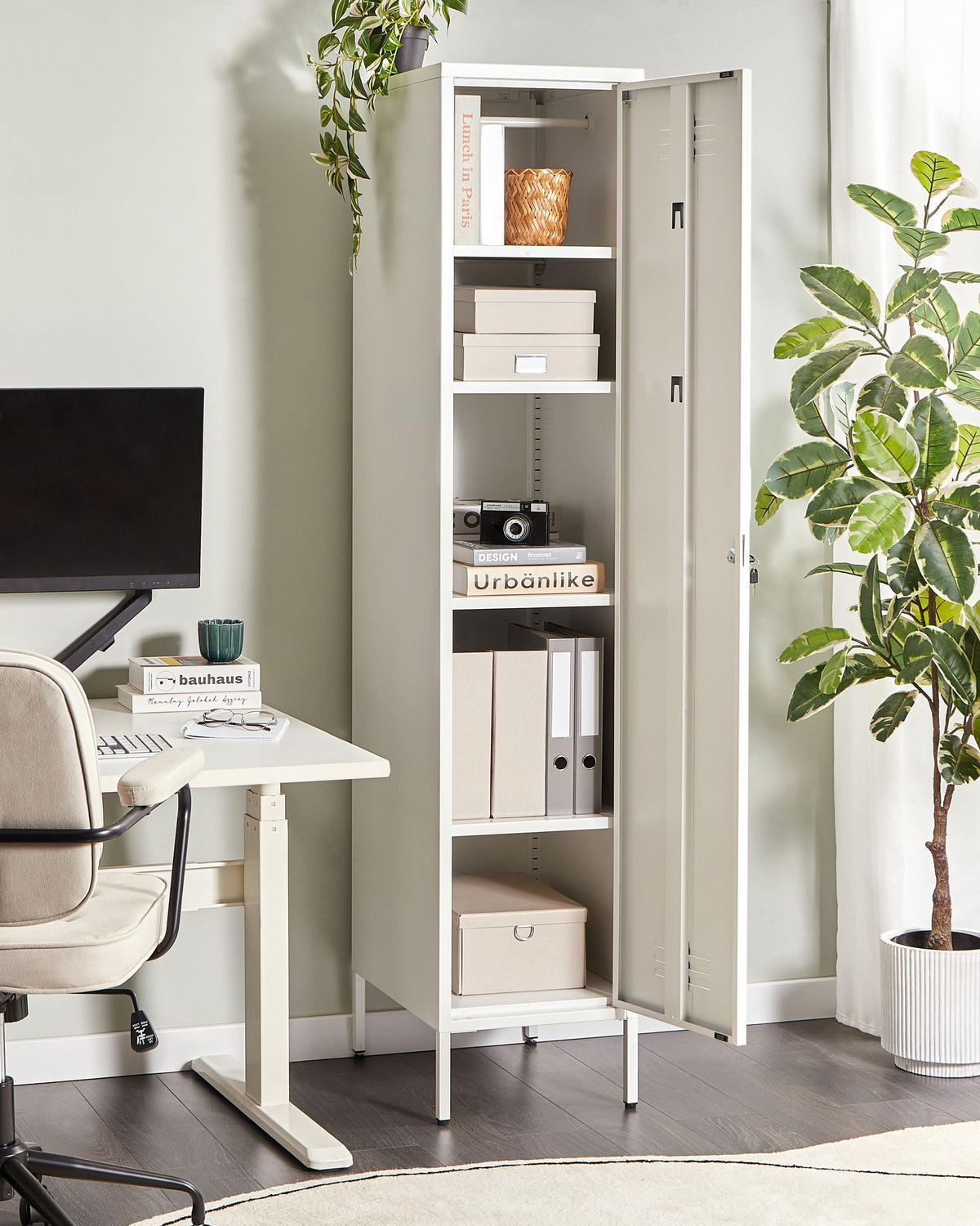 BÜROSCHRANK Metall Weiß Frome - Weiß, Metall (38/185/50cm) - Beliani