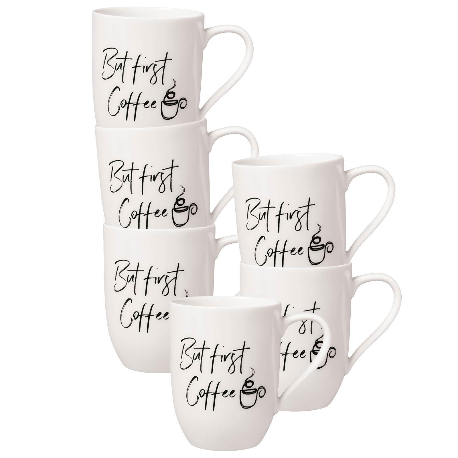 BECHER MIT HENKEL 'BUT FIRST COFFEE' Statement weiß 290 ml 6er Set - Weiß, Keramik (0.29L) - Villeroy & Boch
