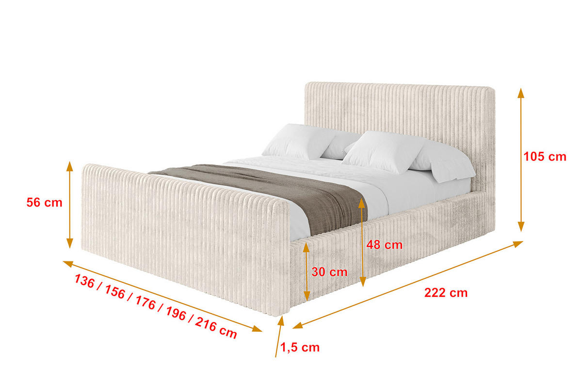 POLSTERBETT mit Bettkasten, Fußteil und Lattenrost, Boxbett ohne Matratze - ALOVA-Z-V1 120x200 Creme - Creme, Holzwerkstoff/Textil (120/200cm) - ALTDECOR