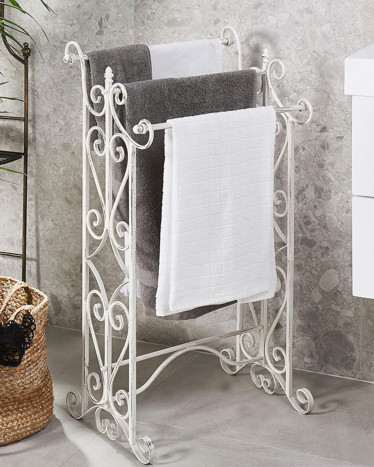 HANDTUCHSTÄNDER Antik Optik weiß 45 x 90 cm Chillan - Weiß, Metall (27/90/34cm) - Beliani
