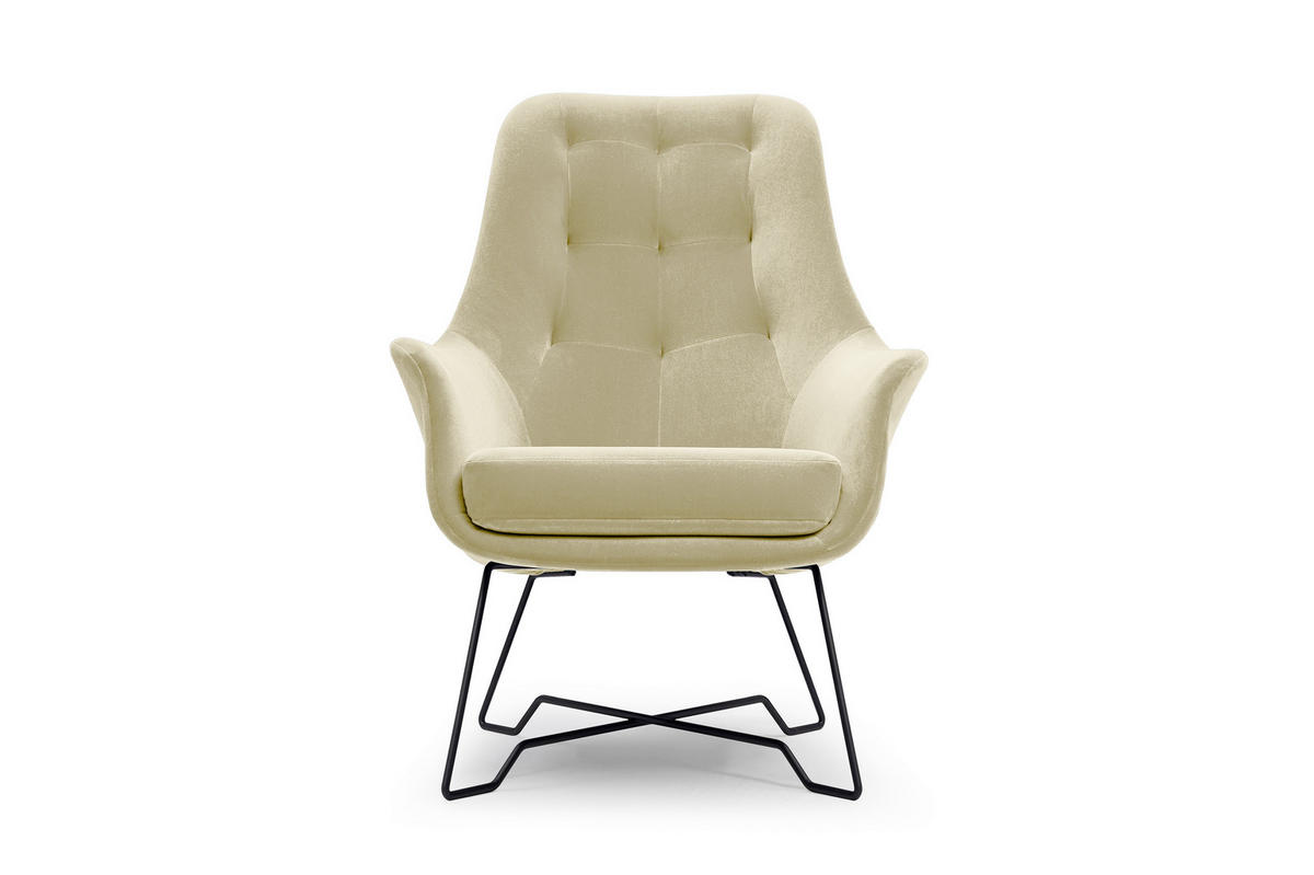 SESSEL SEDUTA, Modern Polstersessel Loungesessel, Velours-Stoff Creme - Creme, Holz/Metall (72.5/101.5/83cm) - MASSENO