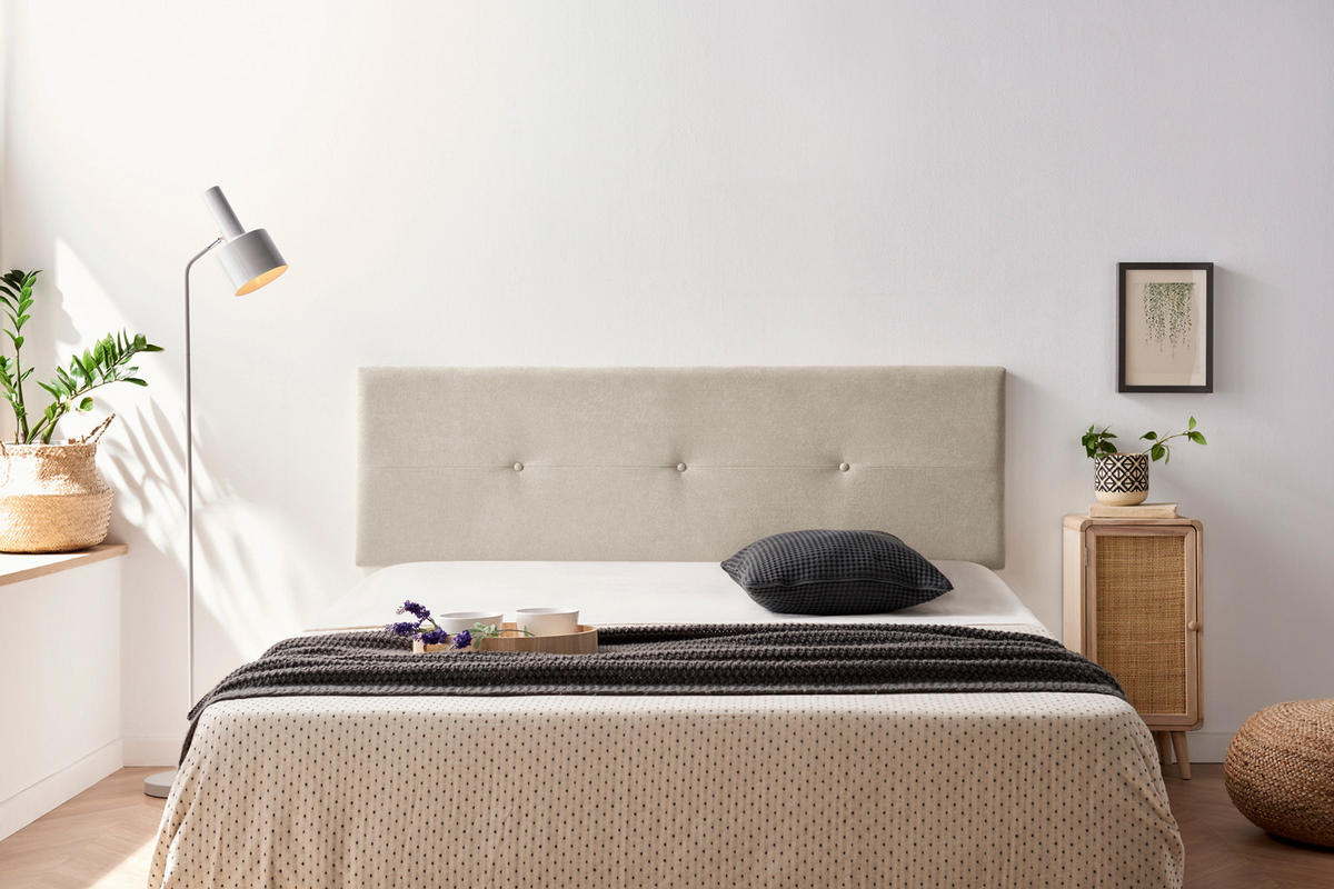 Kopfteil gepolstert NAPOLI Aqualine 115x50x5 cm - Getoastetes Beige - Moonia - Kaschmir, Holz (115/5/50cm)