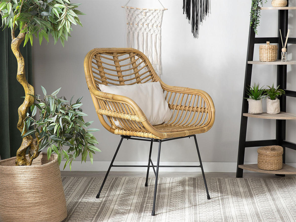 RATTANSTUHL Rattan Beige Canora - Beige, Naturmaterialen/Metall (64/89/51cm) - Beliani