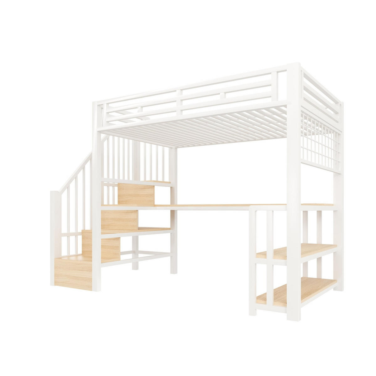 HOCHBETT 90/200 cm Weiß aus Metall und MDF mit Schreibtisch - Weiß, Metall (90/200cm) - OKMYHOME