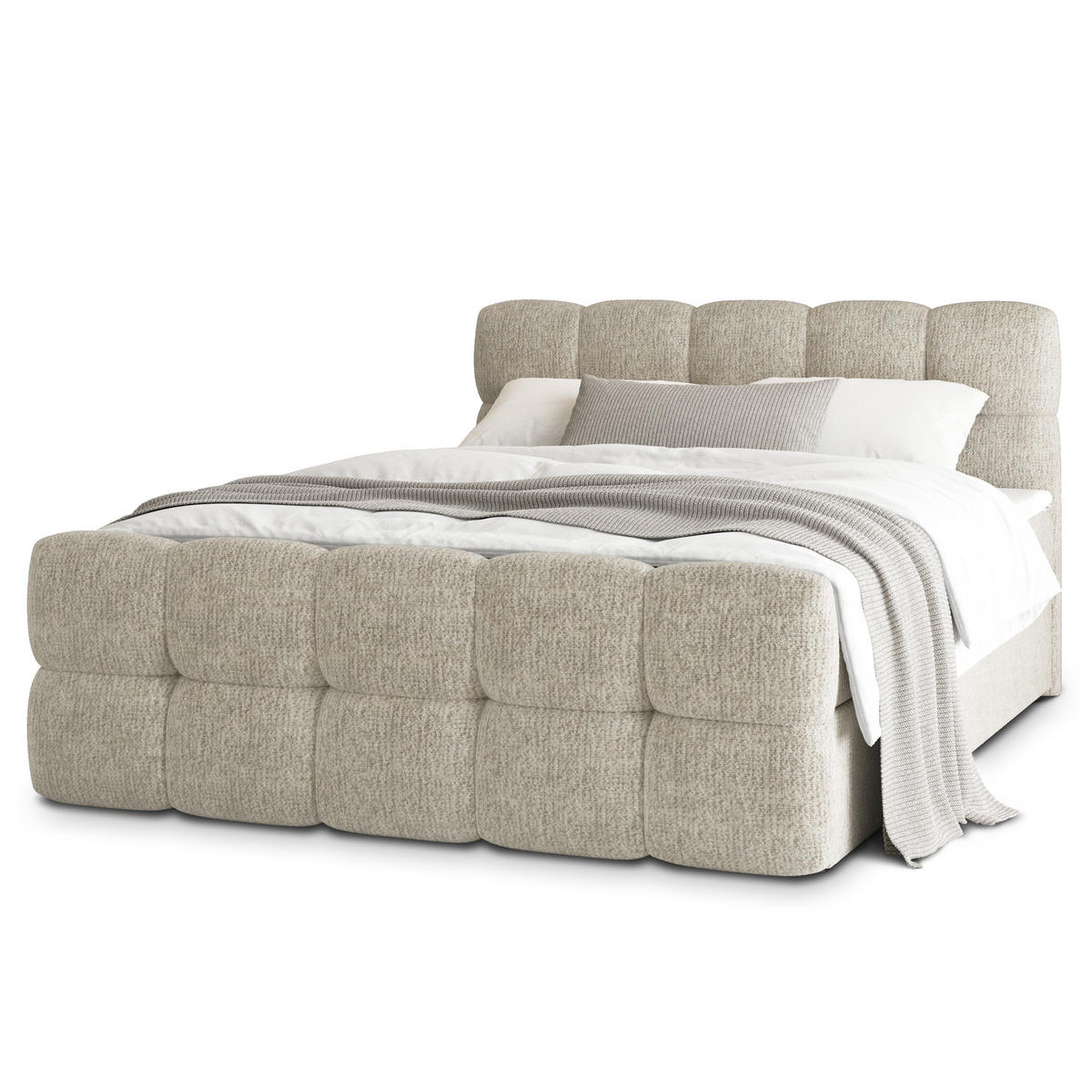 POSTEL BOXSPRING BRUME 180x200 cm, s matrací a úložným prostorem, krémová - krémová, kompozitní dřevo/textil (180/200cm) - MASSENO