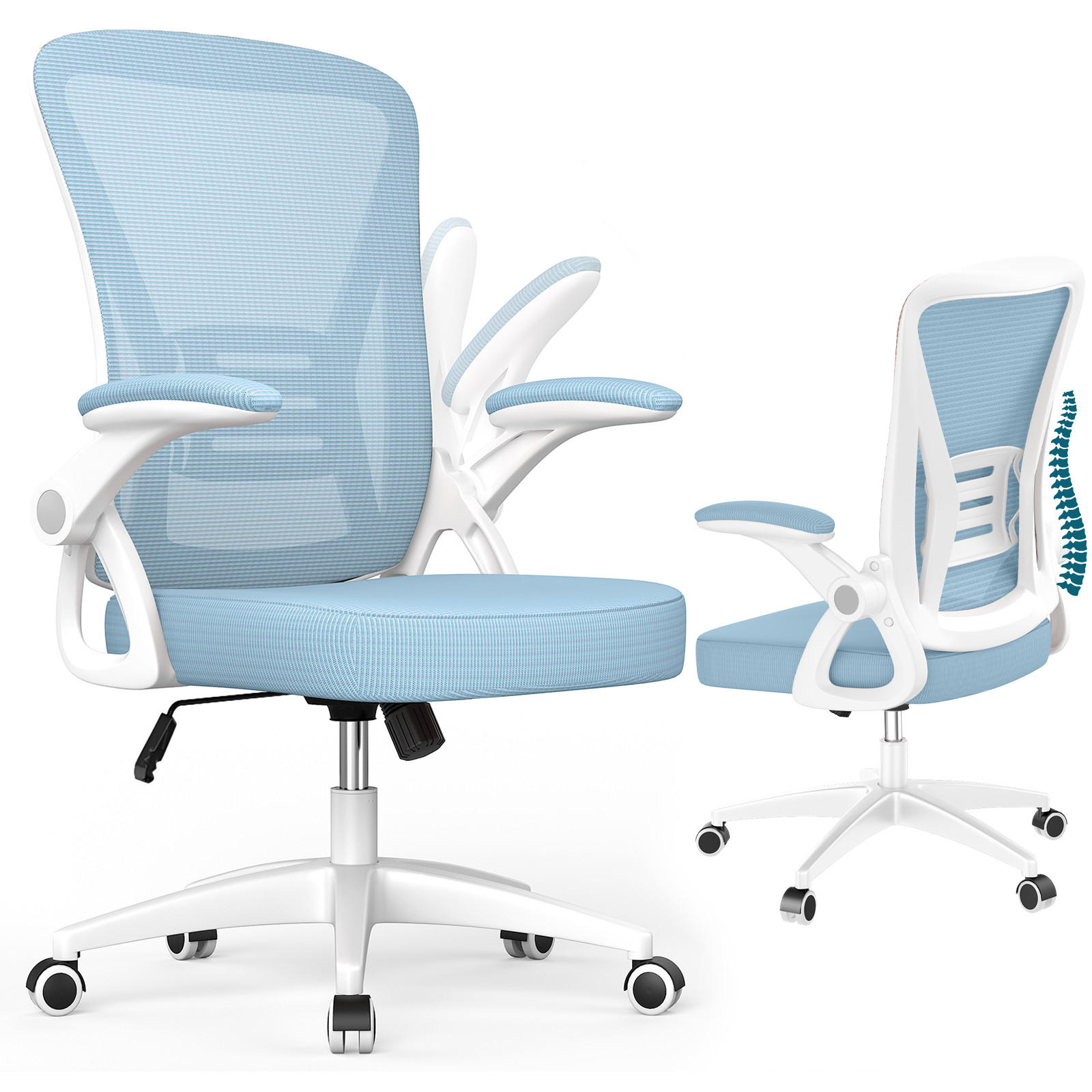 BÜROSTUHL Blau ergonomisch mit S-förmiger Rückenlehne - Blau, Metall (23/52/62cm) - Rattrix