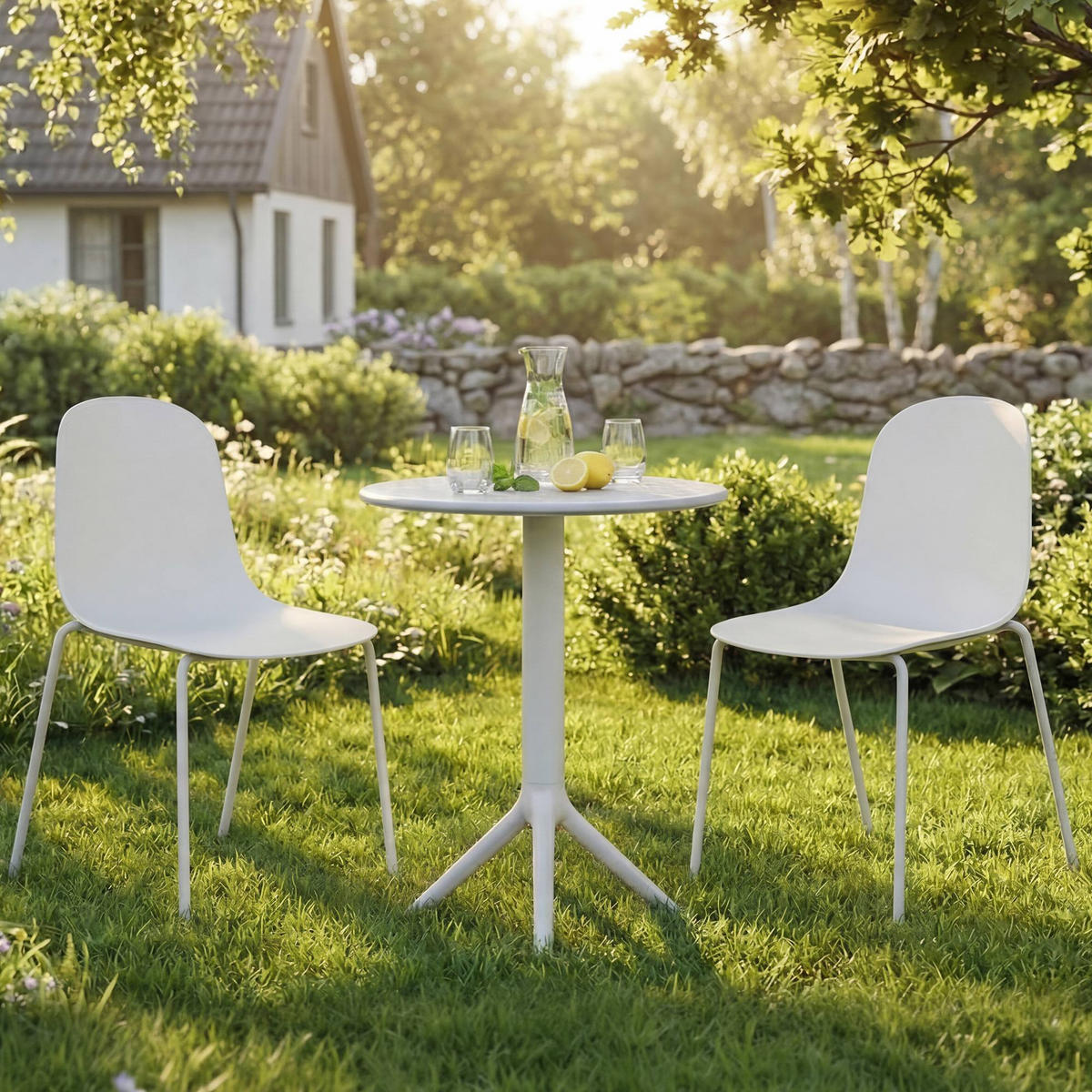 GARTENMÖBEL-SET Ella 2 Stühle 162x60x85cm Kunststoff Weiß Balkonset - Weiß, Kunststoff - DELUKE