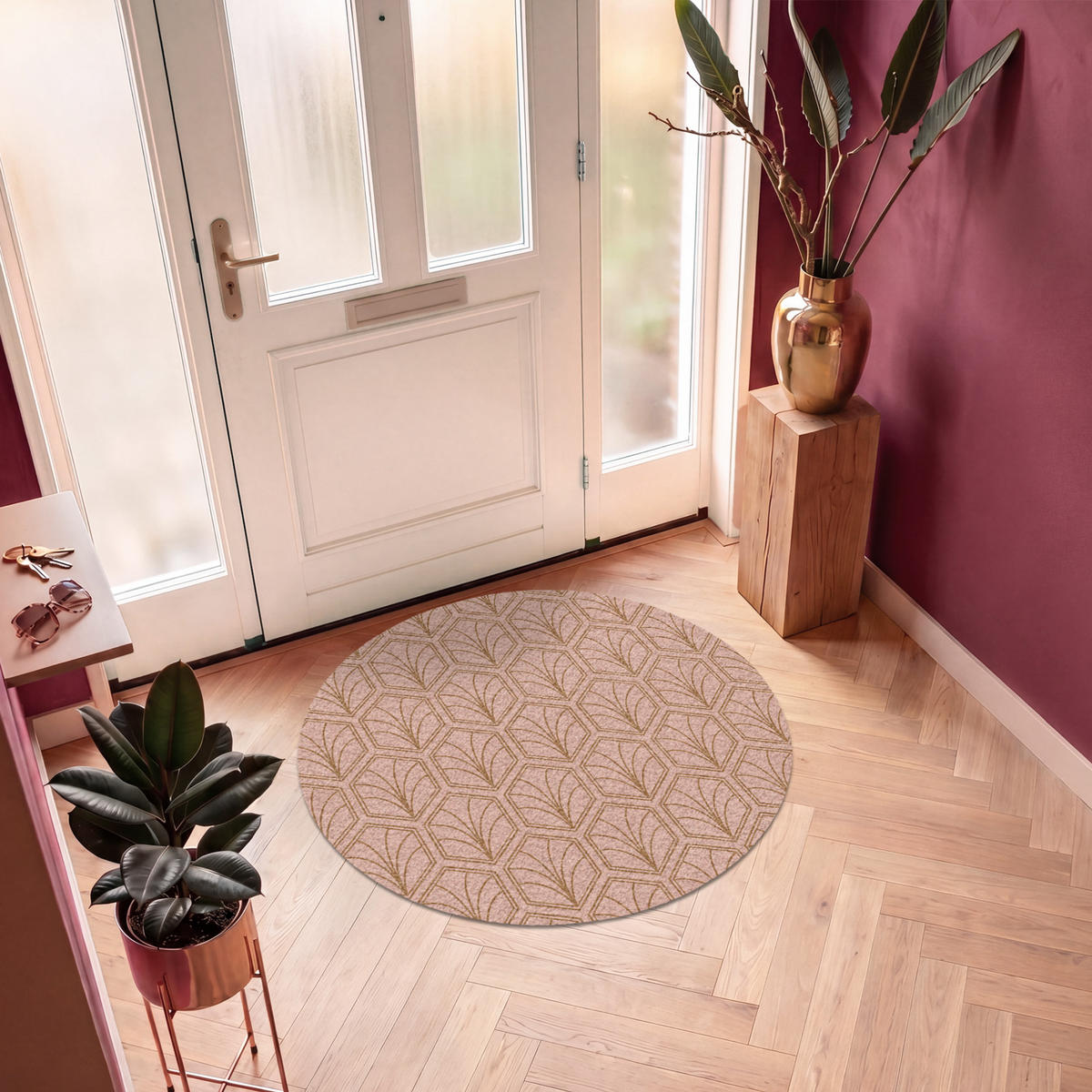 FUSSMATTE Lachsrosa - Muster - Geometrisch Schmutzfangmatte 120x120 cm - Altrosa, Kunststoff (120/120cm) - MuchoWow