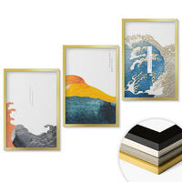 WANDBILDER 3er Set - 40x60 cm Goldrahmen - Wellen des japanischen Grafikstils - Goldfarben, Kunststoff (40/60cm) - ArtPrintCave