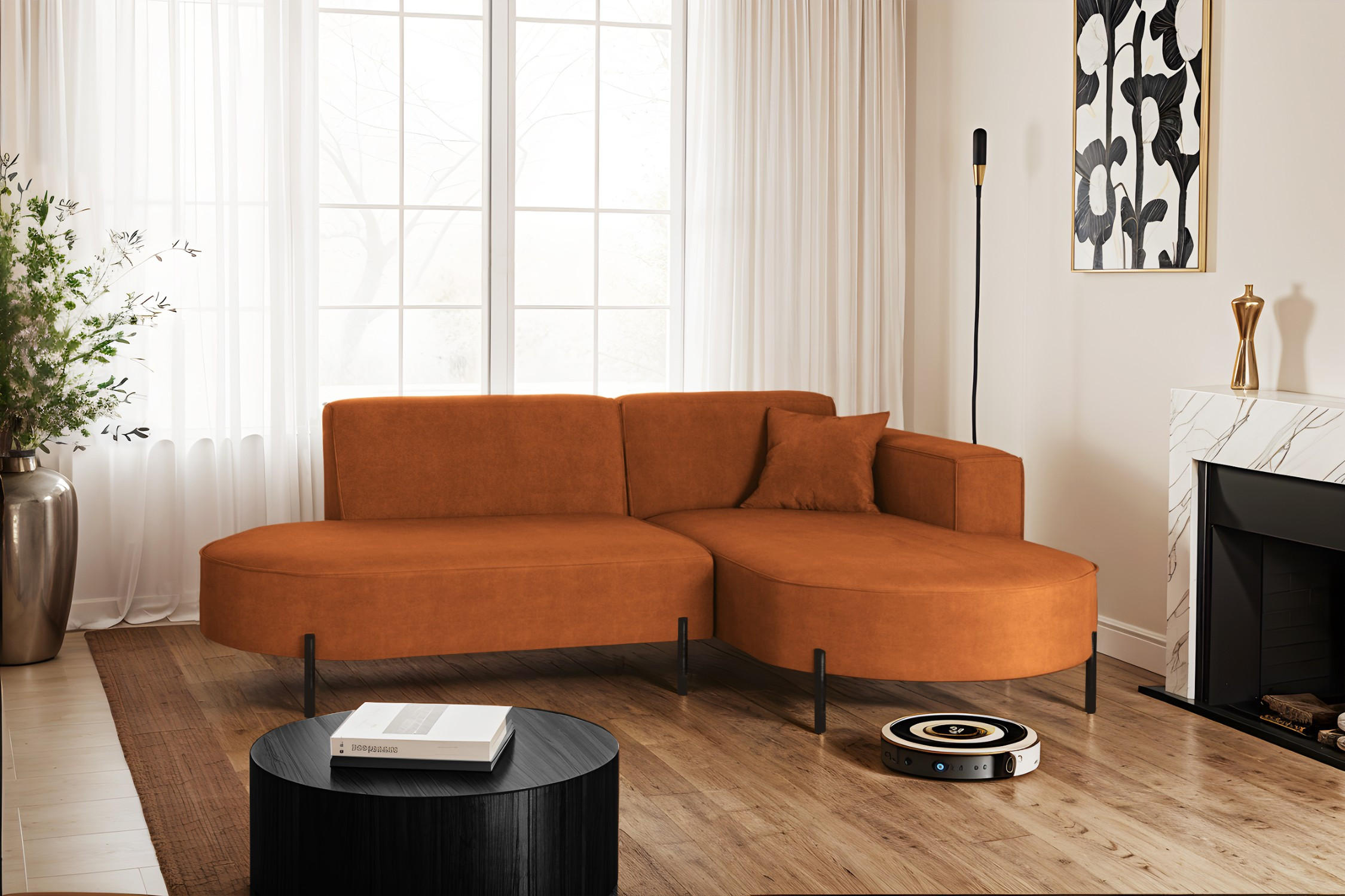 ECKSOFA L-Form Designer Modena Rein Stoff Noel Orange Rechts - Orange, Holz/Textil (236/165cm) - Kaiser Möbel