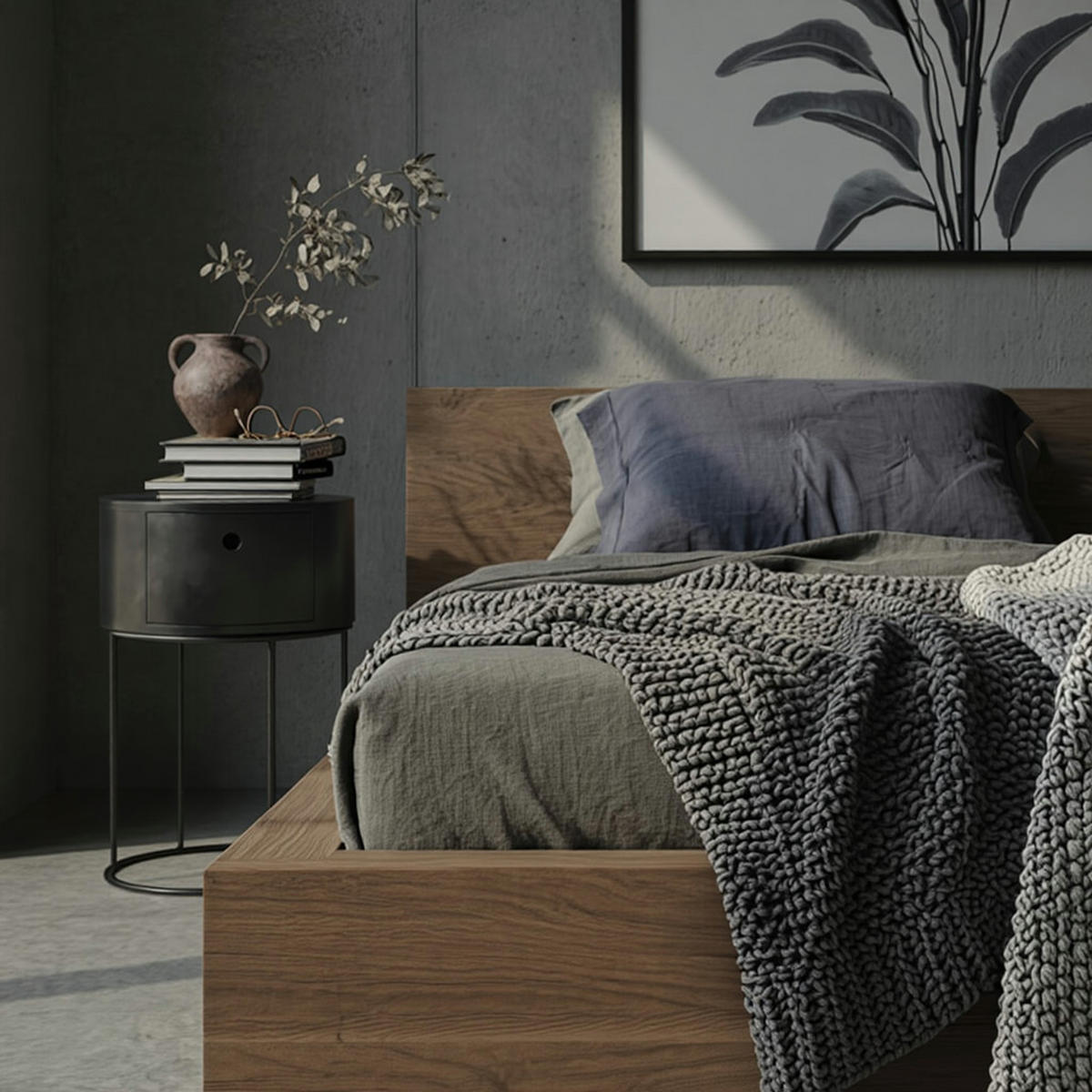 NACHTTISCH Mango Massivholz Metall Rund Schublade Stauraum, Schwarz 40x40x60 cm - Schwarz, Holz/Metall (40/60/40cm) - KADIMA DESIGN