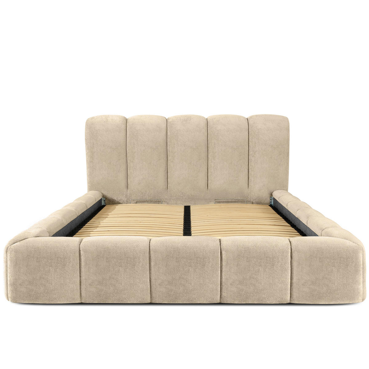 POLSTERBETT MERIDE Chenille, Beige - Beige/Schwarz, Holz/Textil (160/200cm) - KONSIMO®