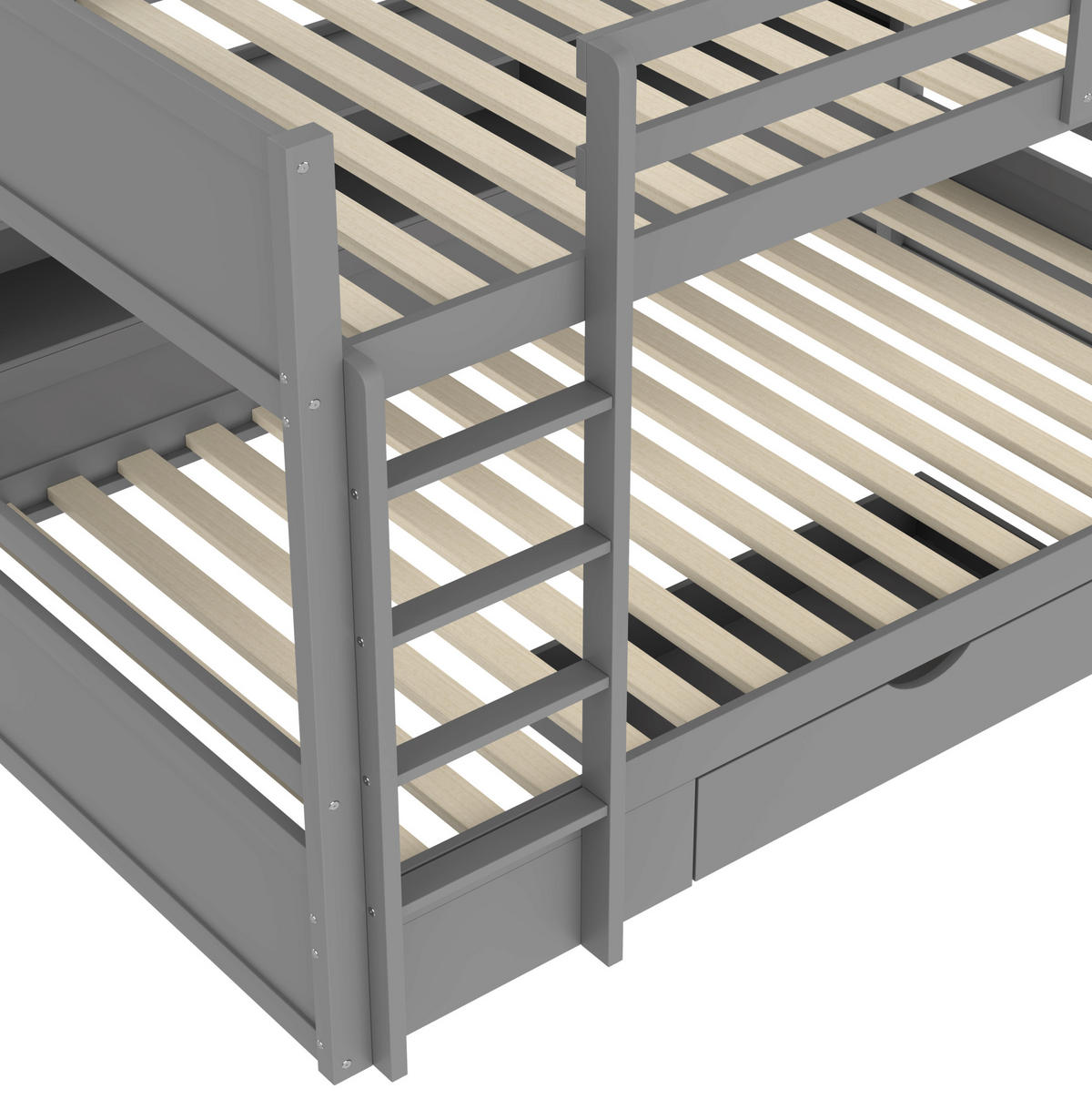 ETAGENBETT aus Kiefernholz und MDF 90x200 cm Grau mit Schublade, Ablagefächern und Sicherheitsgeländer - Grau, Holzwerkstoff (90/200cm) - Modfu