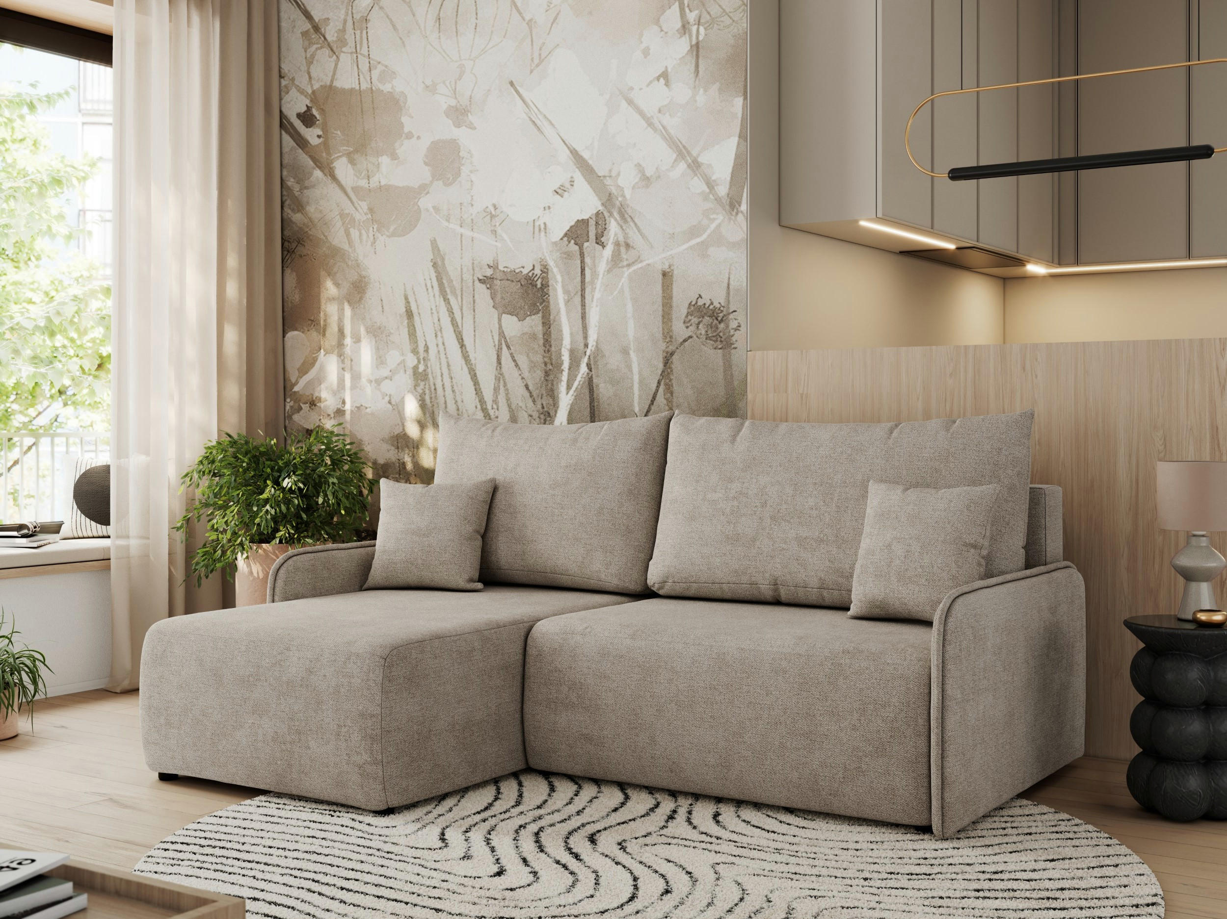 ECKSCHLAFSOFA ARPA L Beige Struktur - links - Beige/Schwarz, Kunststoff/Textil (198/150cm) - MKS