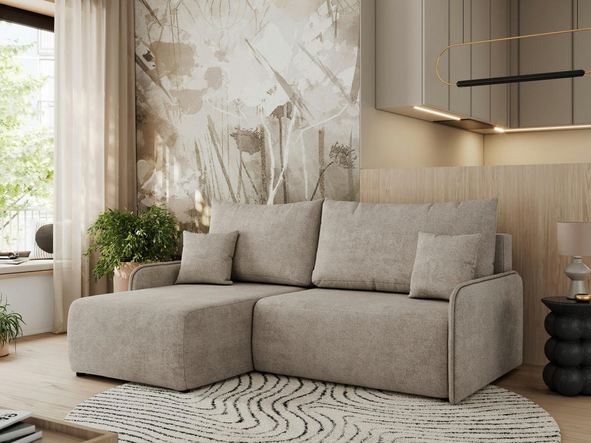 ECKSCHLAFSOFA ARPA L Beige Struktur - links - Beige/Schwarz, Kunststoff/Textil (198/150cm) - MKS