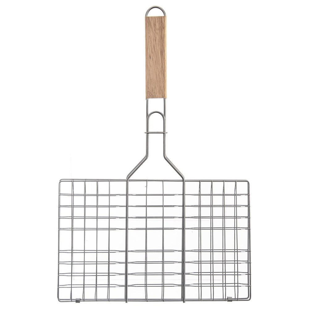 GRILLROST doppelseitig Holzgriff 55 cm Silberfarben - Silberfarben, Metall (35/4/55cm) - Orion 