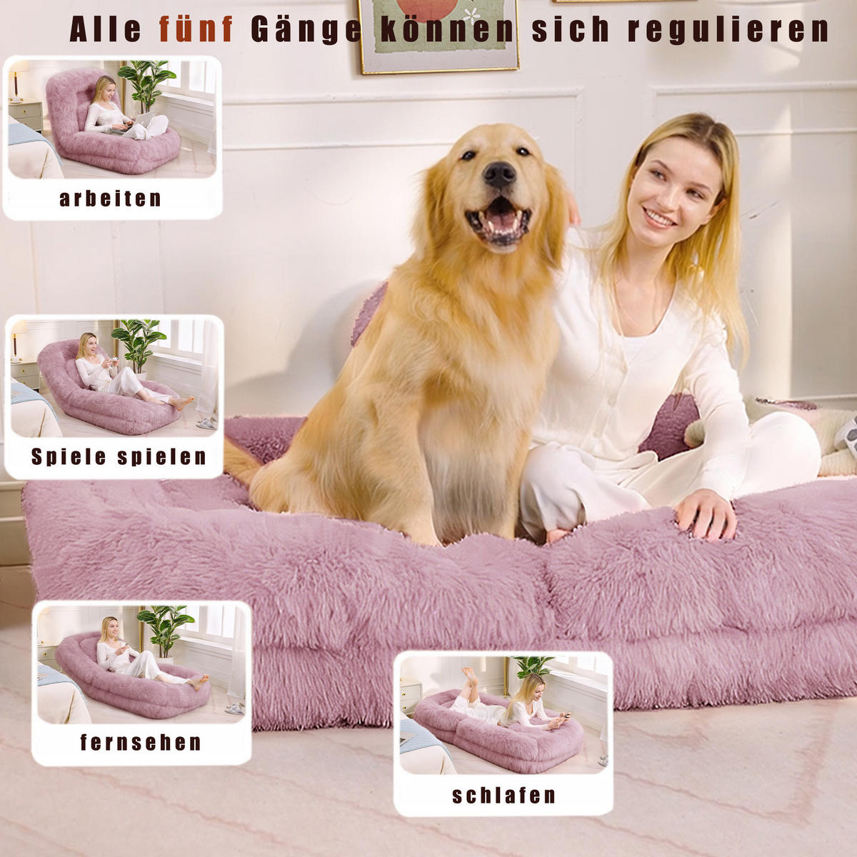SITZSACK Plüsch Pink mit Verstellfunktion und mit Kissen - Rosa, Holzwerkstoff/Textil (89/42/175cm) - WISHDOR