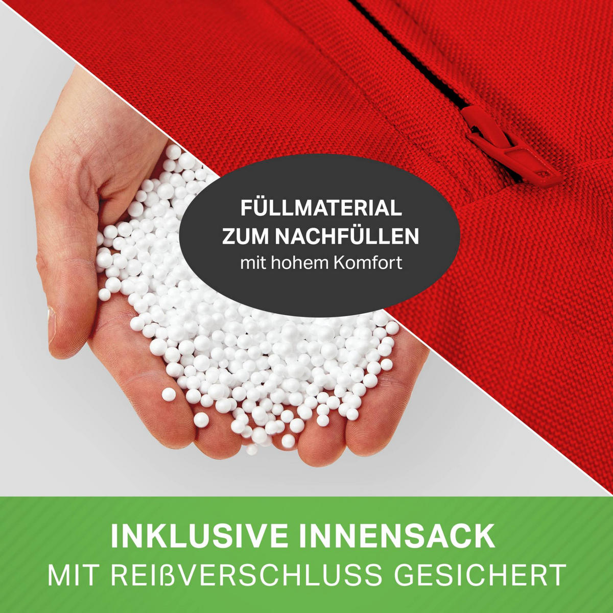 XXL-SITZSACK + Pouf 2er Set - 140x180cm - Rot, Textil (140/25/180cm) - Green Bean