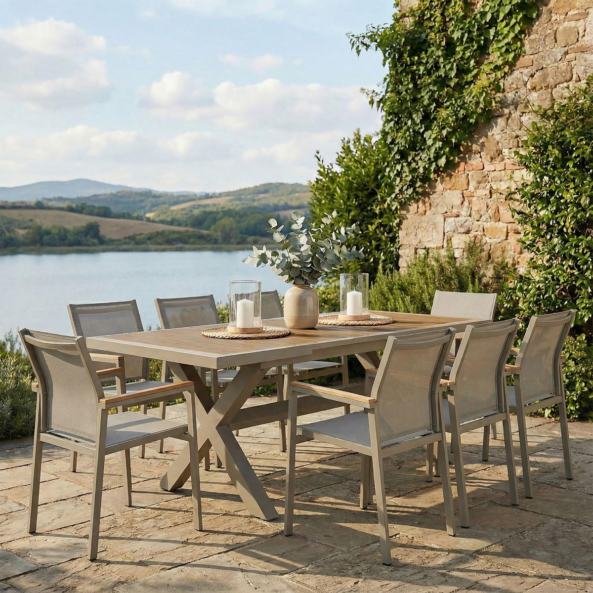 GARTENMÖBEL SET LAGOA 9er Set natur - Naturfarben, Metall - IDIMEX