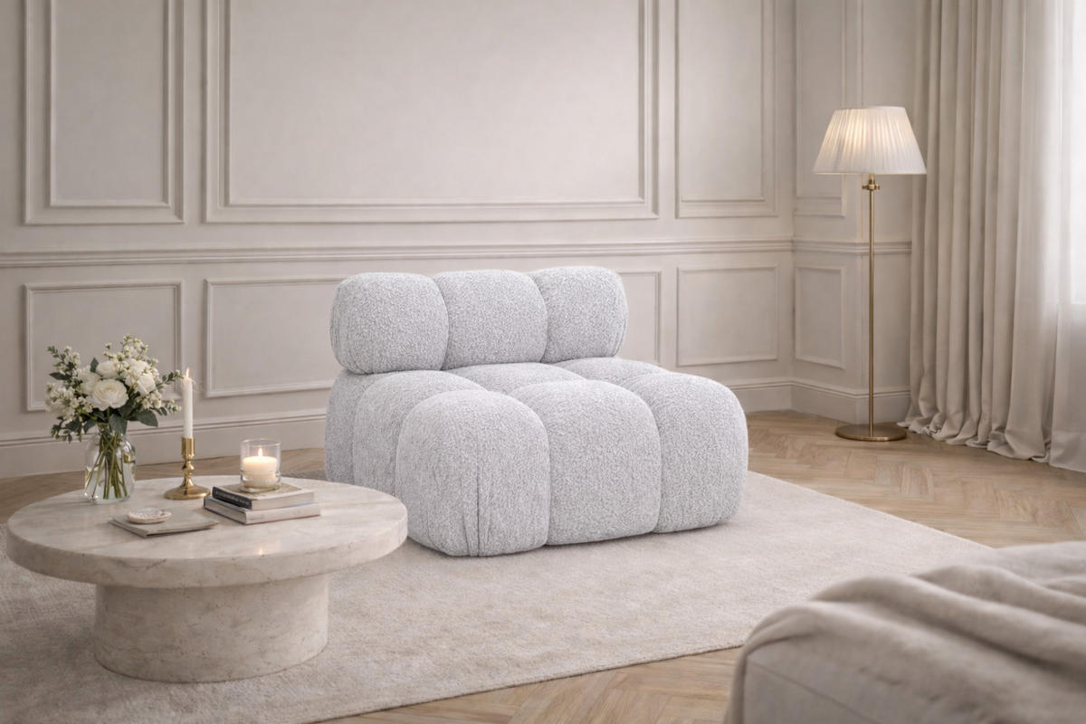 MODUL Mittig, Für Modulares System, Stoff Abriamo, Hellgrau, Selia - Hellgrau, Holz (95/70/95cm) - Kaiser Möbel