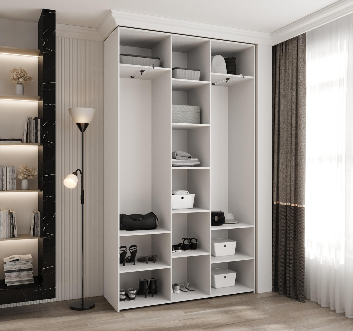 DREHTÜRENSCHRANK 245,5/140/40 3-türig - Goldfarben/Weiß, Holz/Metall (140/245.5/40cm) - Abiks Möbel