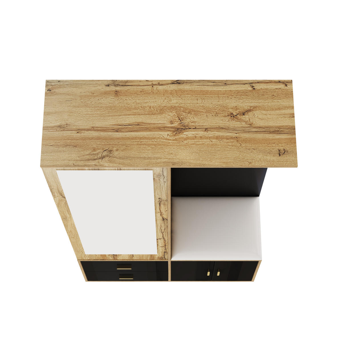 SCHUHSCHRANK aus Spanplatte 100x38x180cm in Schwarz & Natur mit Spiegel - Naturfarben, Holzwerkstoff (100/180/38cm) - Modfu