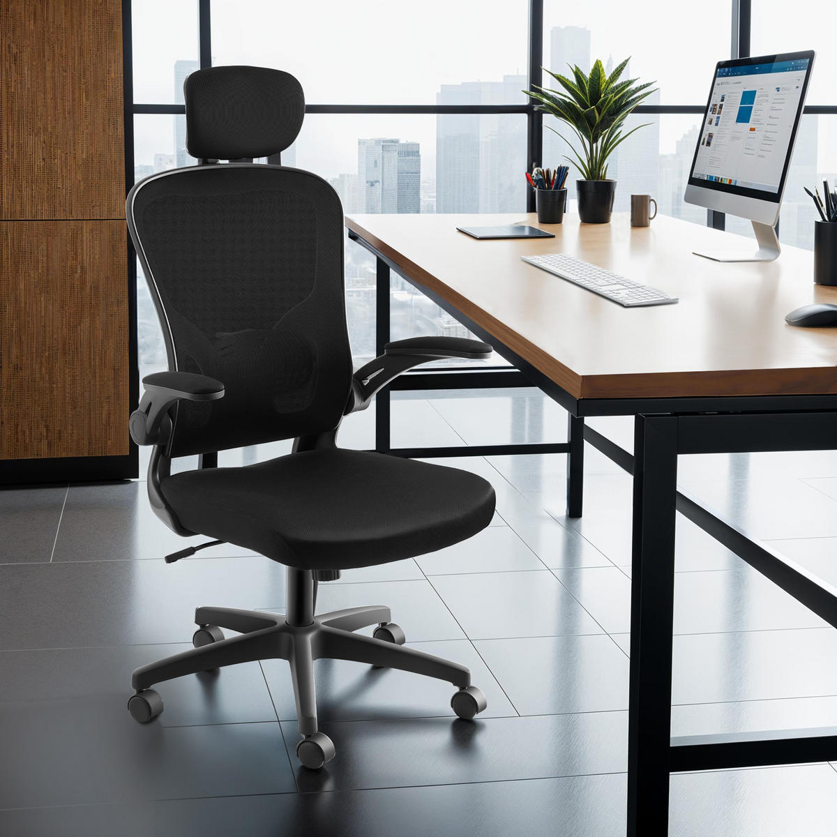 BÜROSTUHL Arges, stufenlos höhenverstellbar, schwarz - Schwarz, Kunststoff (68/131/63cm) - tectake