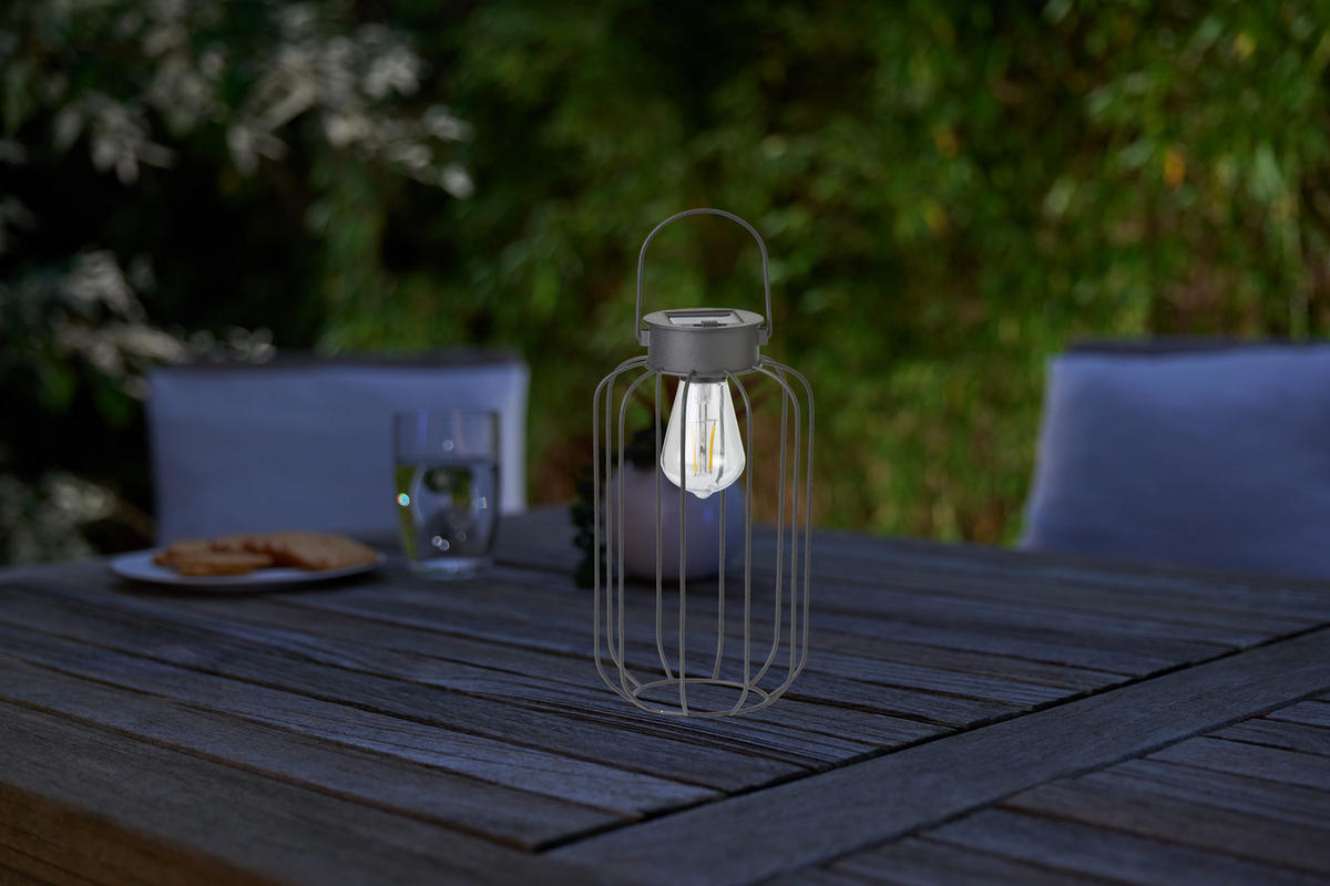 LED-SOLAR-LATERNE Dämmerungssensor Garten Balkon Modern Industrielook IP44 Rund - Schwarz, Metall (13/13/33.2cm) - Northpoint