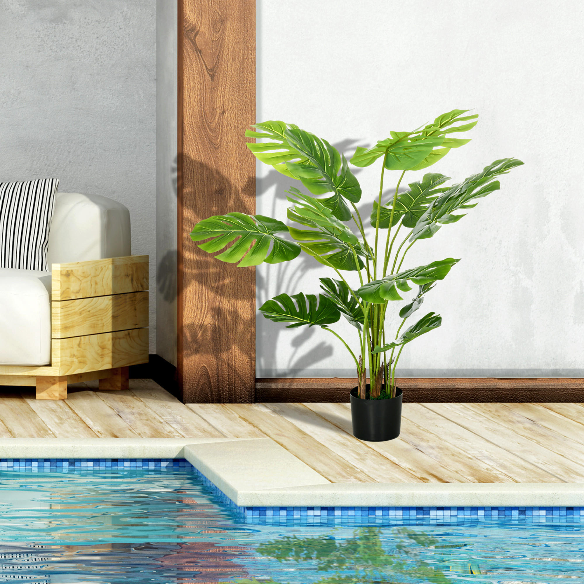 HOMCOM Künstliche Pflanzen Set – 2x Buchsbaum, Je 60 Cm Hoch, Mit Topf, UV-beständig, Für Garten, Balkon & Wohnzimmer