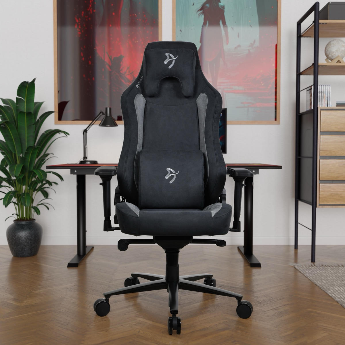 GAMINGSTUHL Vernazza Supersoft™ Stoff Schwarz - Schwarz/Grau, Textil/Metall (68/135/50cm) - Arozzi
