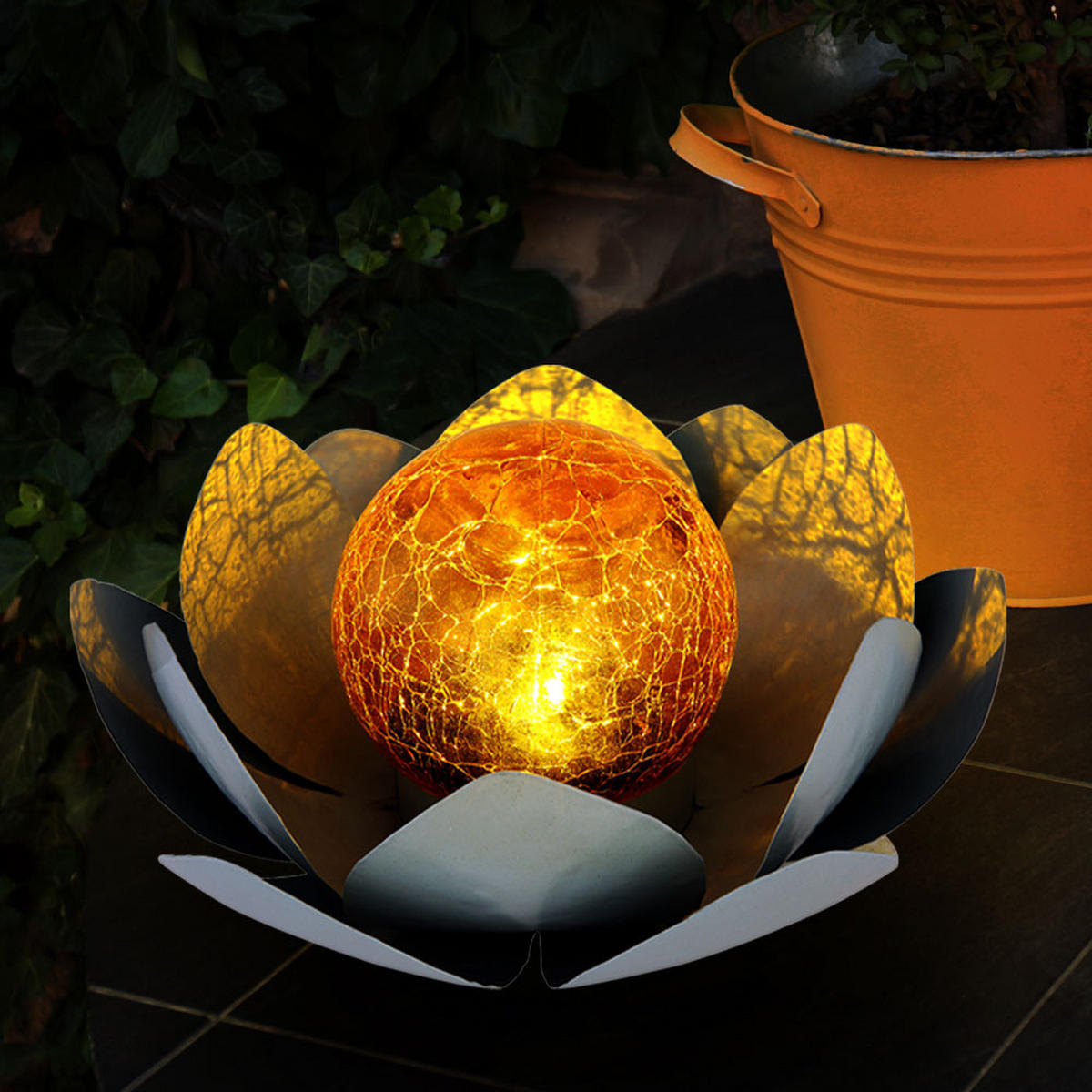 LED AUSSENLEUCHTE Lotusblume Grau - Grau, Glas (25/25/9cm) - Globo Lighting