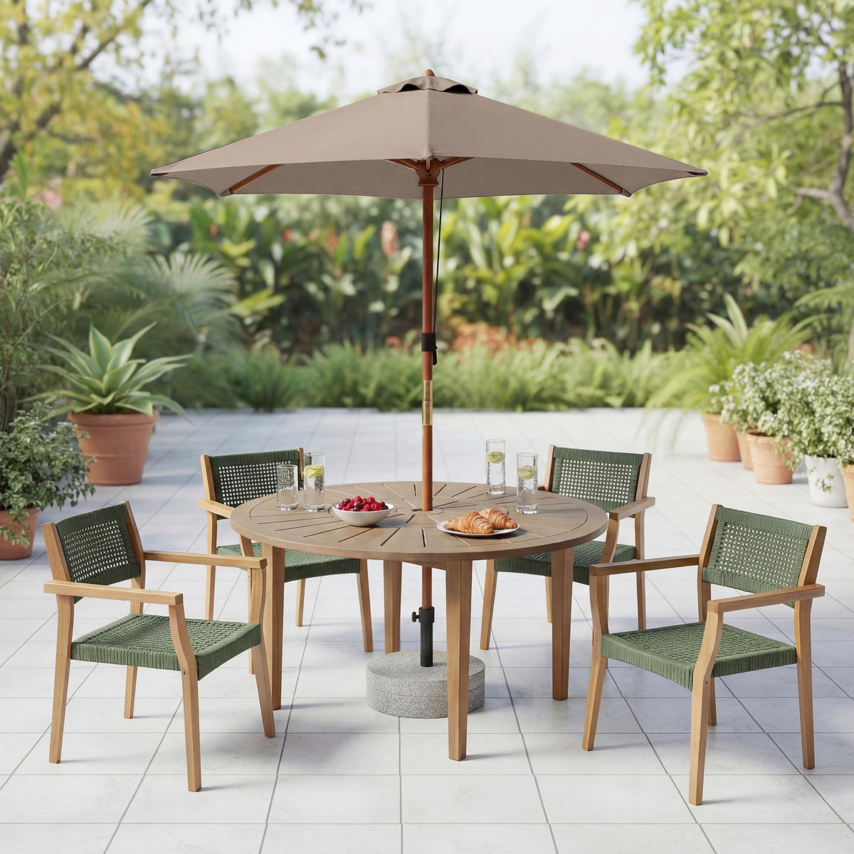 SONNENSCHIRM - Grau - Taupe, Holz/Textil (200/200cm) - home24